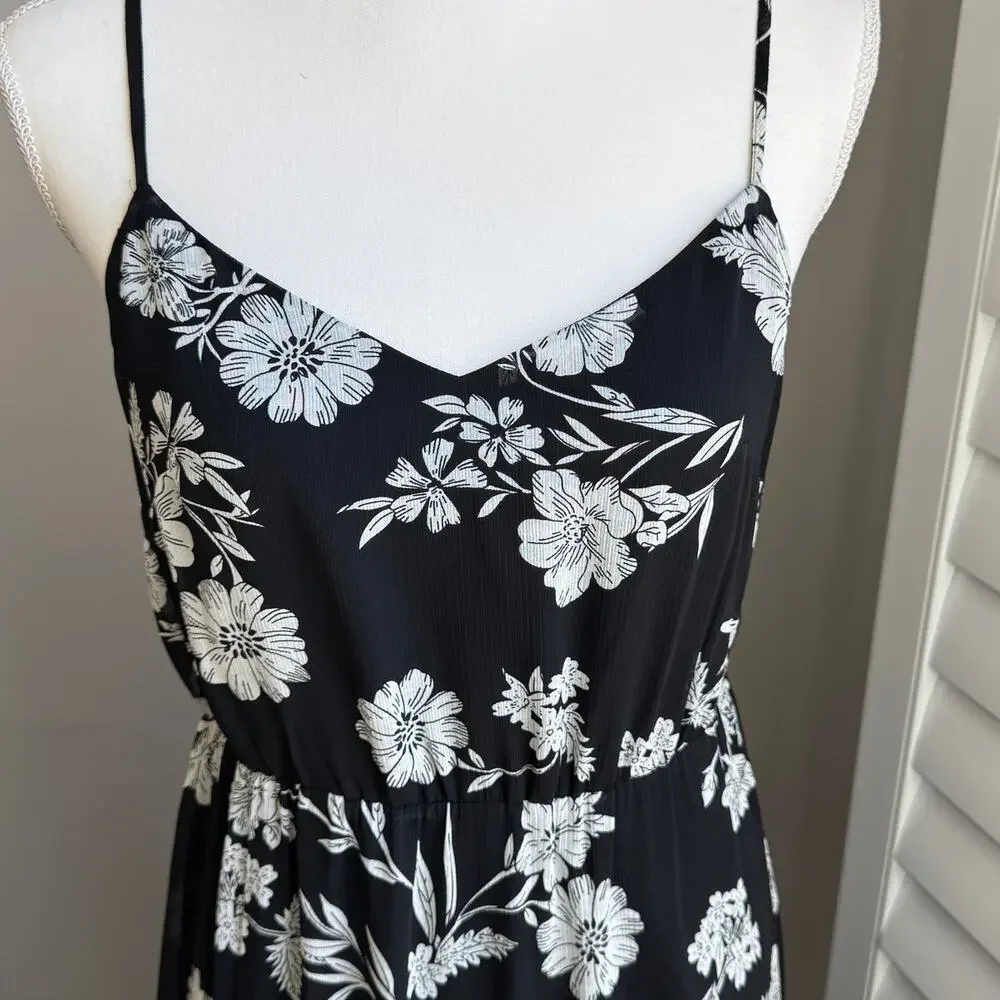 J. CREW MERCANTILE Dress Womens 6 Black White Floral Tiered Maxi Resort Wear - Picture 6 of 14